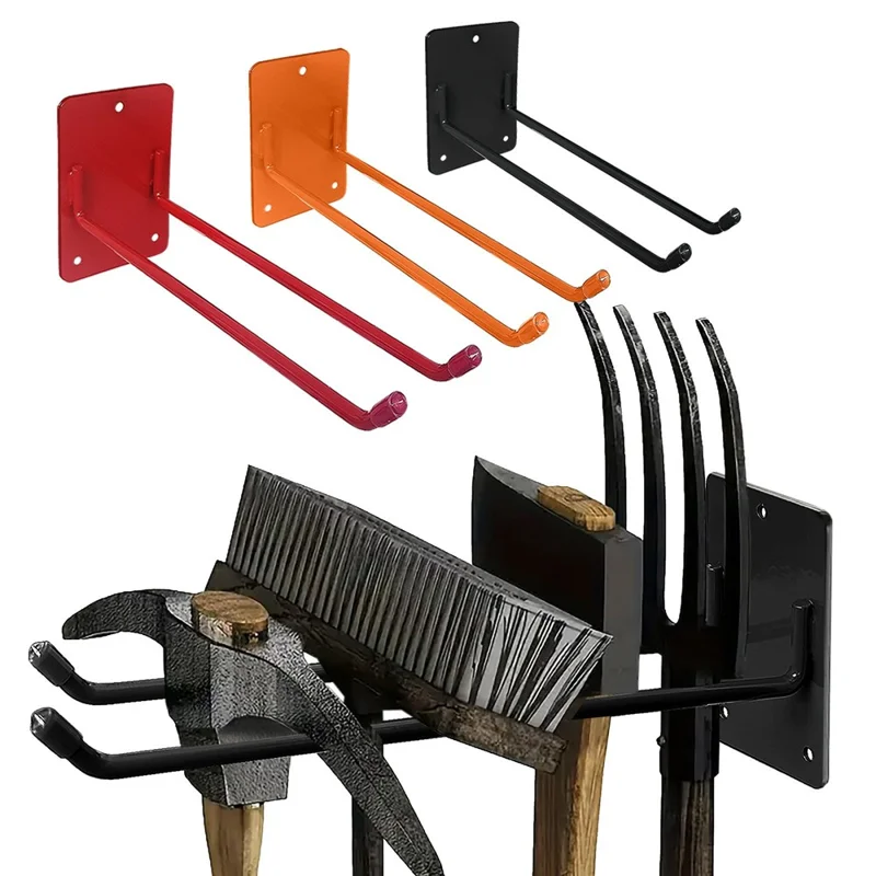 Rack de Rangement Mural pour Outils de Jardin, Support Robuste en Fer Résistant à la Rouille, Organisateur pour Jardin, Balcon, Garage - Rouge