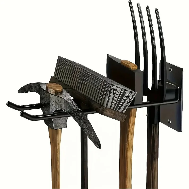 Rack de Rangement Mural pour Outils de Jardin, Support Robuste en Fer Résistant à la Rouille, Organisateur pour Jardin, Balcon, Garage - Rouge