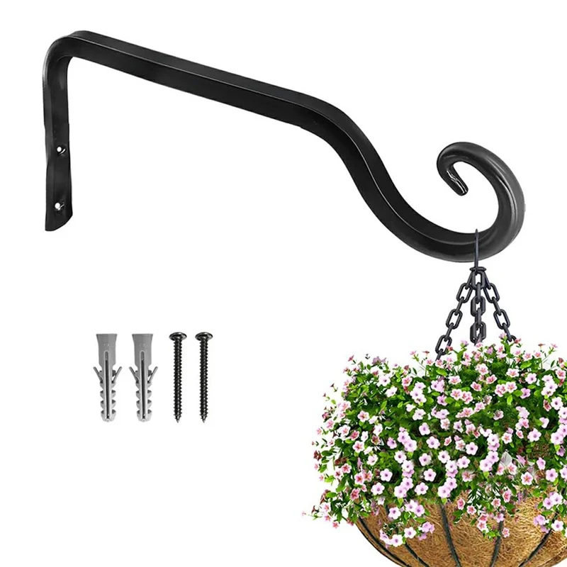 Crochet décoratif pour balcon et jardin, support en fer robuste, résistant à la rouille, support mural pour pots de fleurs, éoliennes, lanternes - Noir