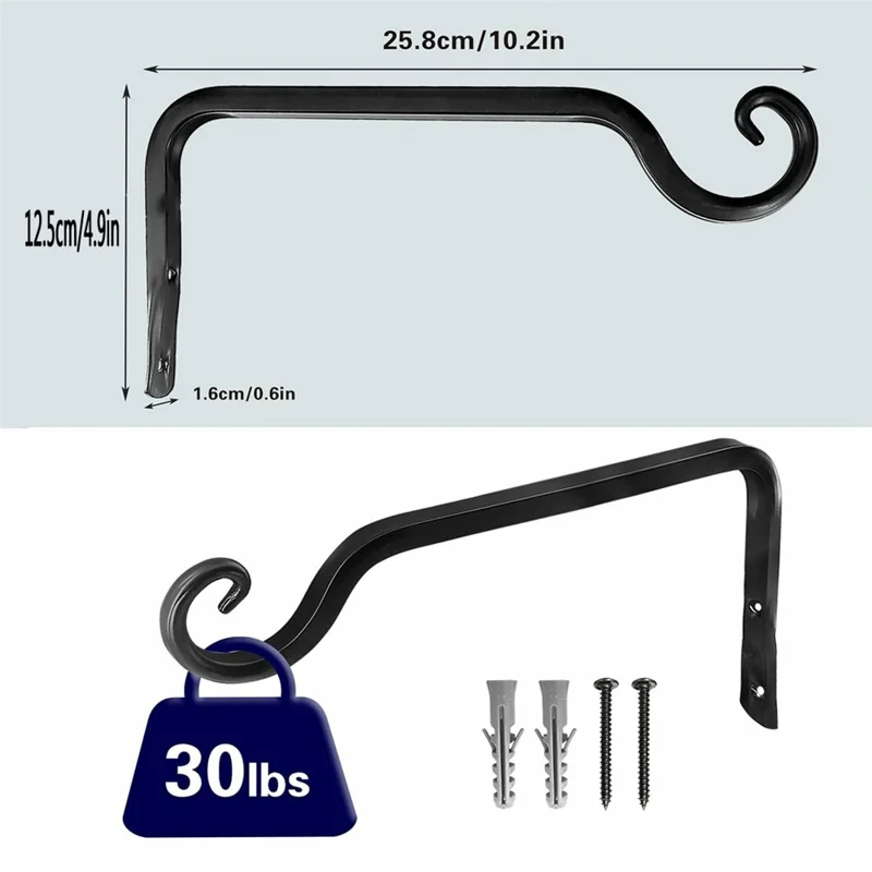 Crochet décoratif pour balcon et jardin, support en fer robuste, résistant à la rouille, support mural pour pots de fleurs, éoliennes, lanternes - Noir