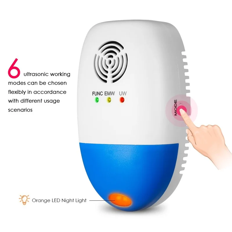DC-9002 Leistungsstarker Schädlingsvertreiber 6 Modi Ultraschall-Elektronischer Vertreiber für Mäuse, Moskitos, Kakerlaken