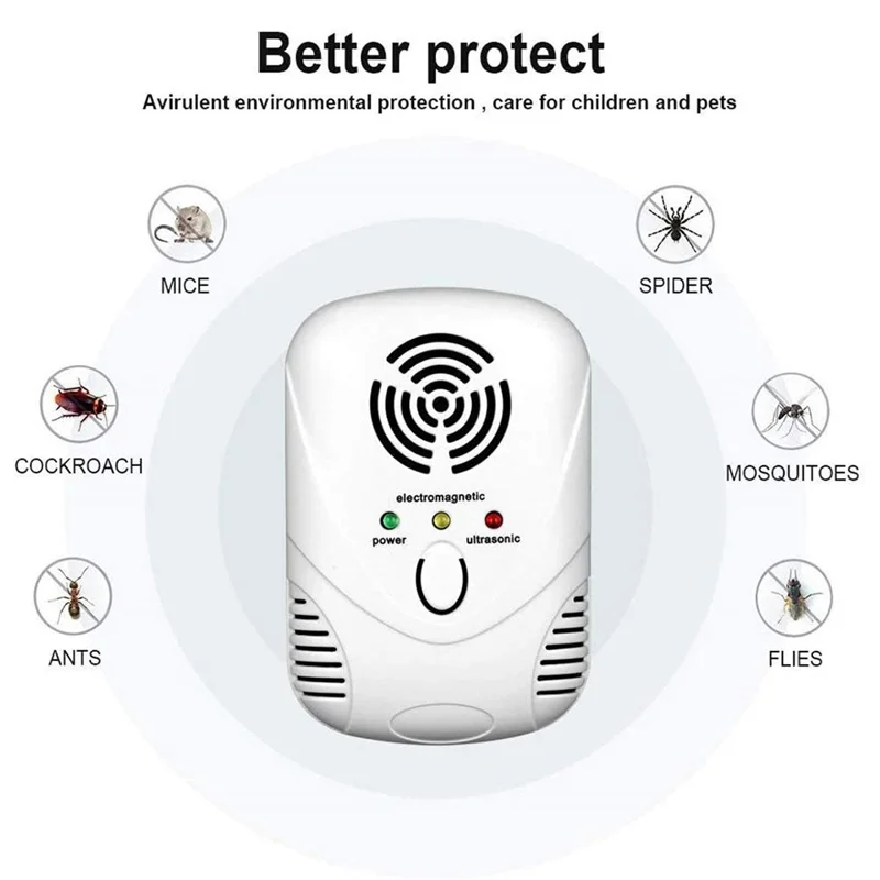 DC-9001 Ultrasonic Electromagnetic Rodent Repeller Auto Frequency Pest Repeller Electronic Insect Control Device for Home, EU Plug