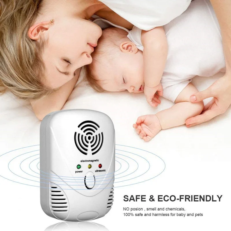 DC-9001 Ultrasonic Electromagnetic Rodent Repeller Auto Frequency Pest Repeller Electronic Insect Control Device for Home, EU Plug