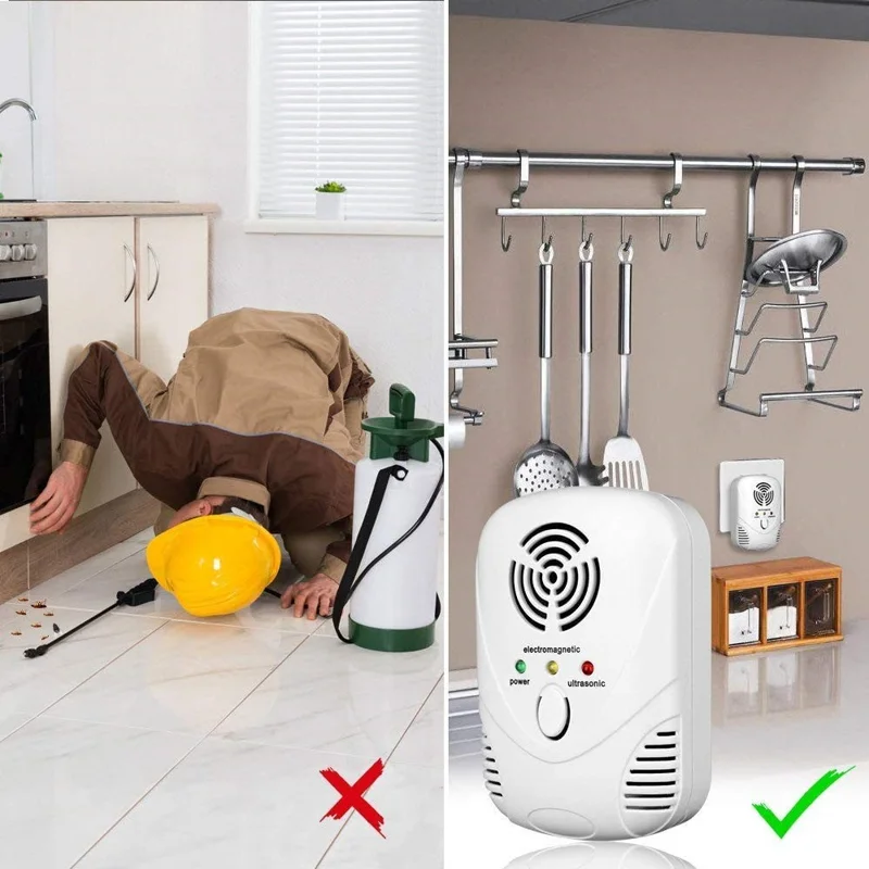 DC-9001 Ultrasonic Electromagnetic Rodent Repeller Auto Frequency Pest Repeller Electronic Insect Control Device for Home, EU Plug