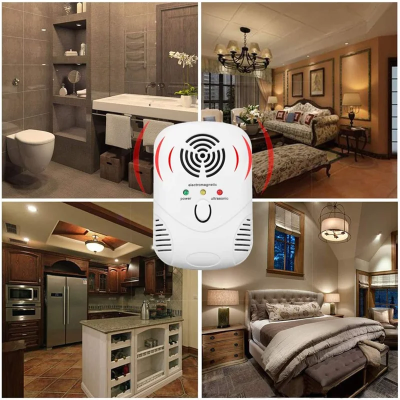 DC-9001 Ultrasonic Electromagnetic Rodent Repeller Auto Frequency Pest Repeller Electronic Insect Control Device for Home, EU Plug