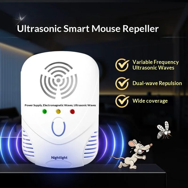 DC-9001 Ultrasonic Electromagnetic Rodent Repeller Auto Frequency Pest Repeller Electronic Insect Control Device for Home, EU Plug