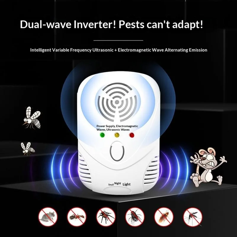 DC-9001 Ultrasonic Electromagnetic Rodent Repeller Auto Frequency Pest Repeller Electronic Insect Control Device for Home, EU Plug