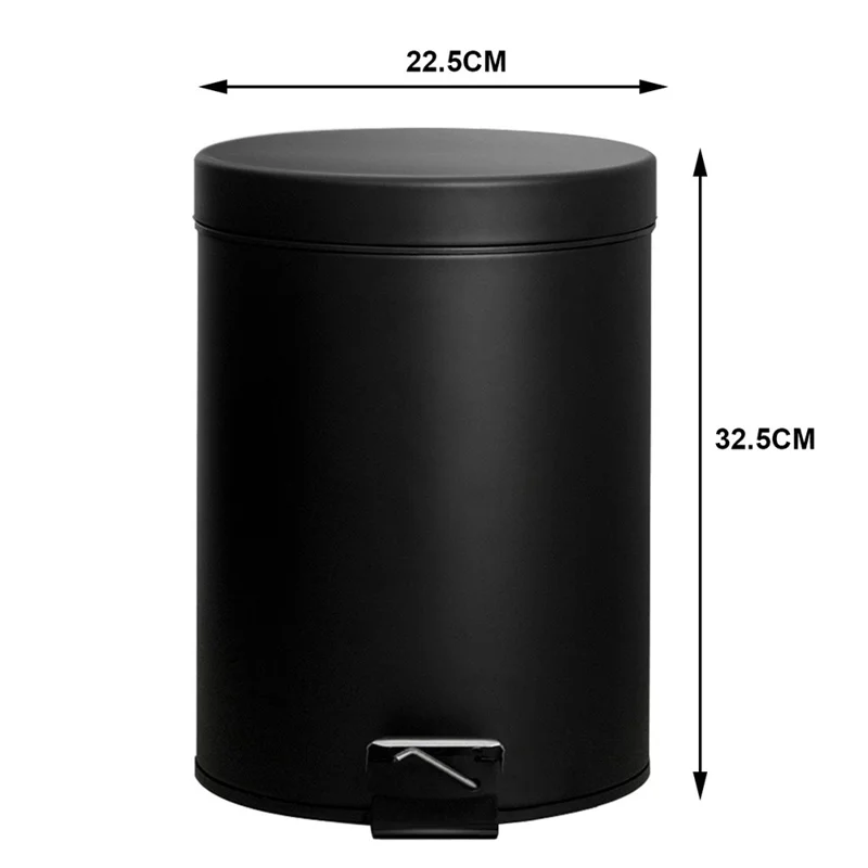 Poubelle Ronde de 8 L, en Acier Inoxydable, à Pedal Silencieux avec Couvercle pour Chambre à Coucher, Salle de Bains - Noir