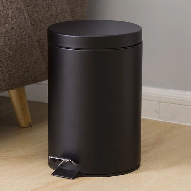 Poubelle Ronde de 8 L, en Acier Inoxydable, à Pedal Silencieux avec Couvercle pour Chambre à Coucher, Salle de Bains - Noir