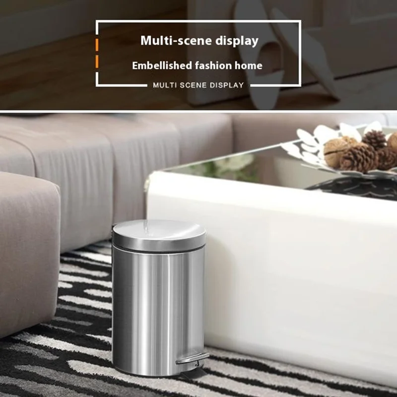 Poubelle Ronde de 8 L, en Acier Inoxydable, à Pedal Silencieux avec Couvercle pour Chambre à Coucher, Salle de Bains - Noir