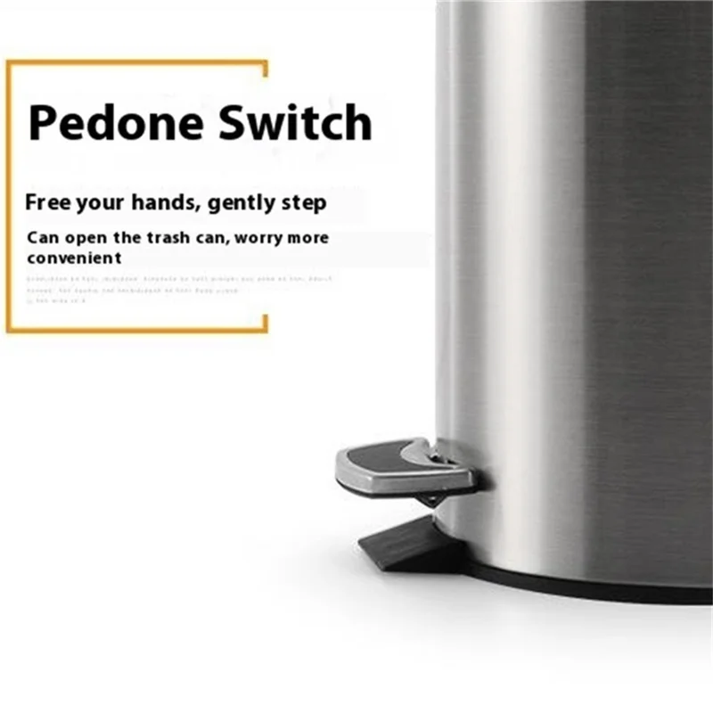 Poubelle Ronde de 8 L, en Acier Inoxydable, à Pedal Silencieux avec Couvercle pour Chambre à Coucher, Salle de Bains - Noir