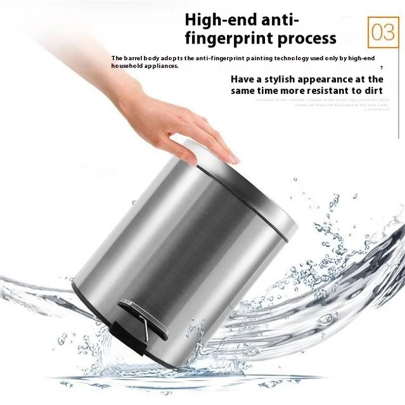 Poubelle Ronde de 8 L, en Acier Inoxydable, à Pedal Silencieux avec Couvercle pour Chambre à Coucher, Salle de Bains - Noir