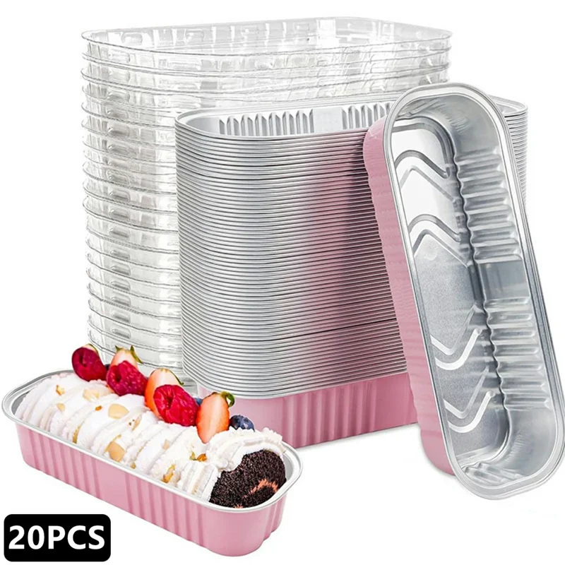 20 pièces / lot de moules à pain en aluminium avec couvercle transparent, petits moules de cuisine pour cuisson de pain (sans BPA, sans FDA) - Rose