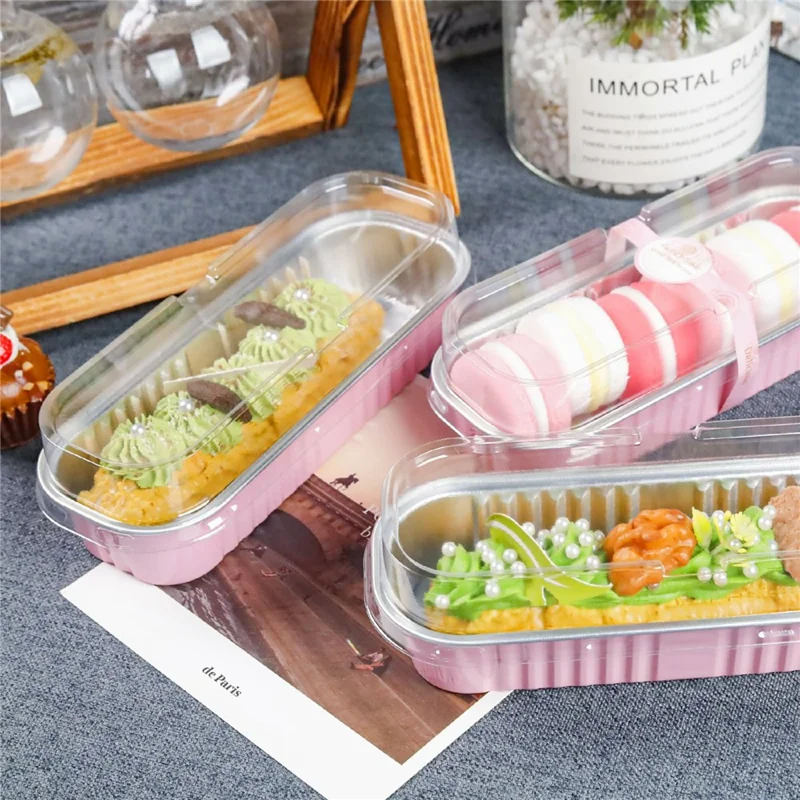 20 pièces / lot de moules à pain en aluminium avec couvercle transparent, petits moules de cuisine pour cuisson de pain (sans BPA, sans FDA) - Rose