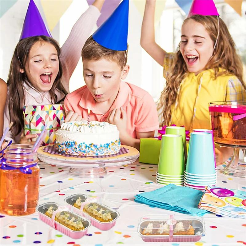 20 Peças/Conjunto de Formas de Alumínio com Tampa Transparente e Colher de Plástico, Formas de Pão Mini para Cozinha (Sem BPA, Sem FDA) - Rosa