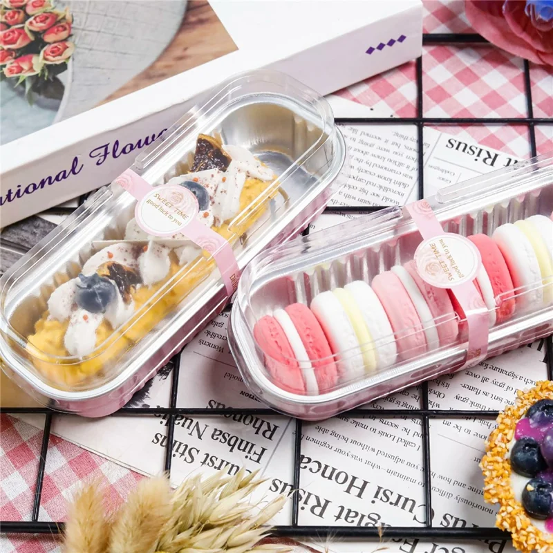 20 Peças/Conjunto de Formas de Alumínio com Tampa Transparente e Colher de Plástico, Formas de Pão Mini para Cozinha (Sem BPA, Sem FDA) - Rosa