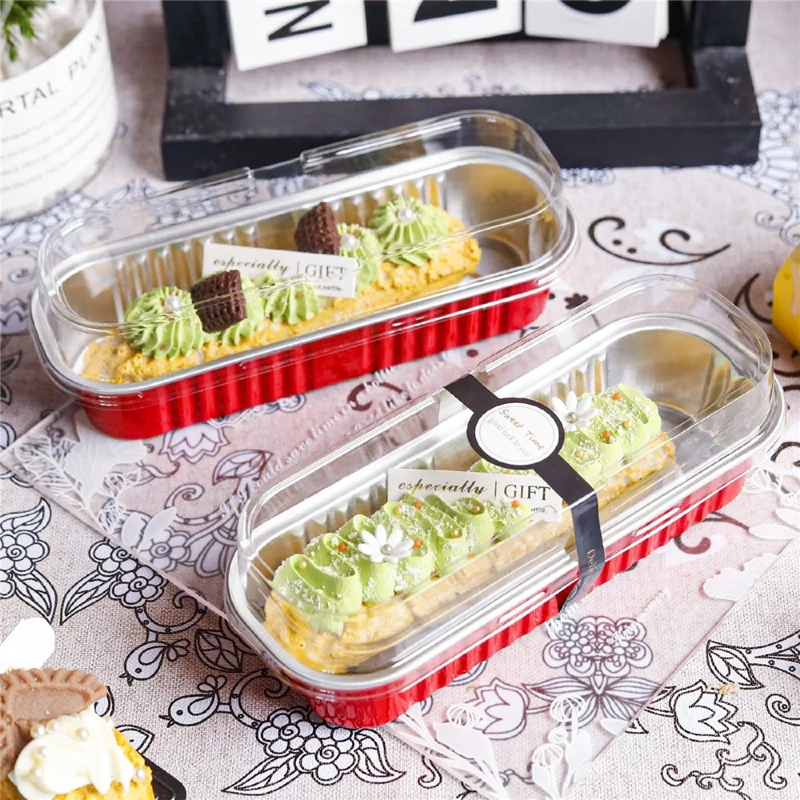 20Pcs / Set Aluminum Foil Loaf Pans with Transparent Lid and Plastic Spoon Kitchen Mini Bread Baking Pans (BPA Free, No FDA) - Red