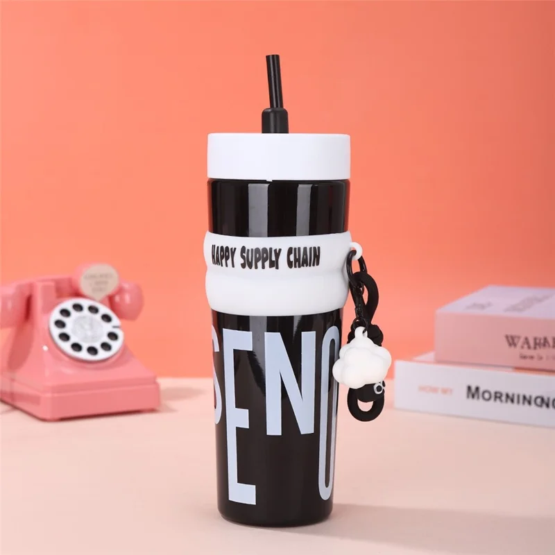 Plastikowy kubek o pojemności 900 ml, duży kubek sportowy z rurką i uchwytem, szczelny, szeroki otwór, przenośny na zewnątrz (bez certyfikatu FDA) - Biały