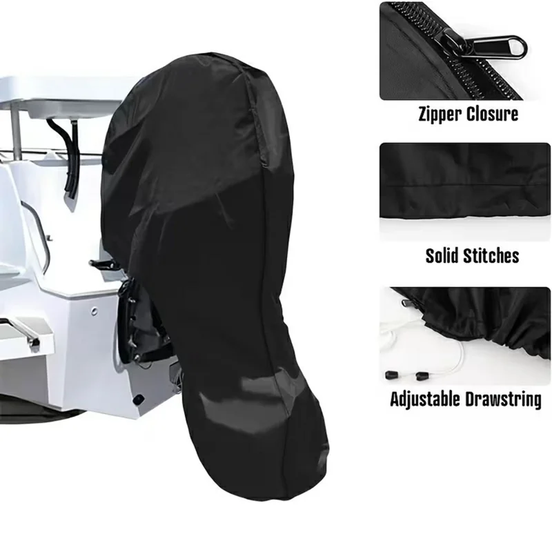 Capa para Motor de Barco Oxford 420D 6-15HP, Capa Impermeável e à Prova de Poeira com Cobertura Total, Circunferência 140 cm, Altura 110 cm - Preto