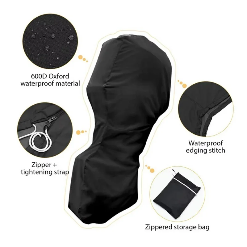 Capa para Motor de Barco Oxford 420D 6-15HP, Capa Impermeável e à Prova de Poeira com Cobertura Total, Circunferência 140 cm, Altura 110 cm - Preto