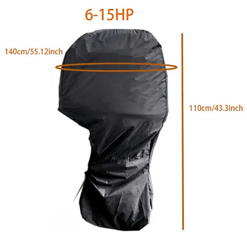 Capa para Motor de Barco Oxford 420D 6-15HP, Capa Impermeável e à Prova de Poeira com Cobertura Total, Circunferência 140 cm, Altura 110 cm - Preto