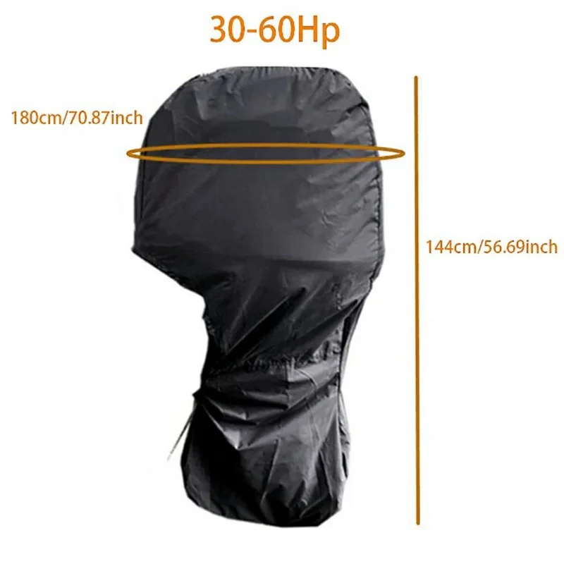 420D 30-60HP Oxford Outboard Engine Cover Waterproof Dustproof Full Coverage Boat Motor Cover 180cm Circumference 144cm Height - Black