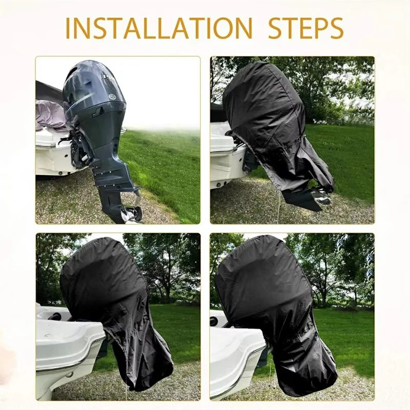 420D 100-150HP Oxford Outboard Engine Cover Waterproof Dustproof Full Coverage Boat Motor Cover 226cm Circumference 190cm Height - Black