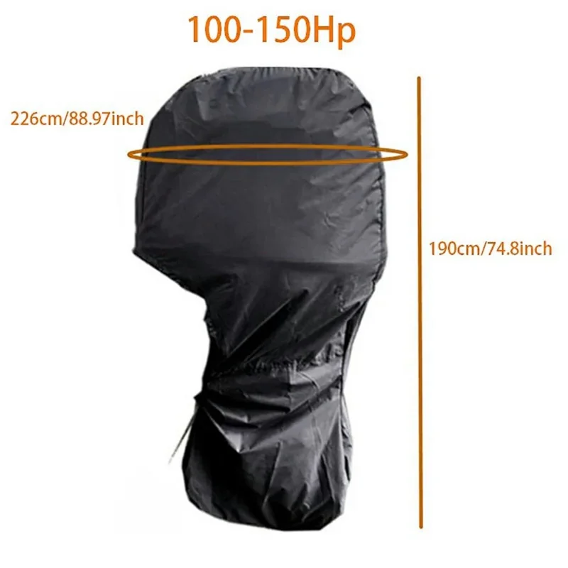 420D 100-150HP Oxford Outboard Engine Cover Waterproof Dustproof Full Coverage Boat Motor Cover 226cm Circumference 190cm Height - Black