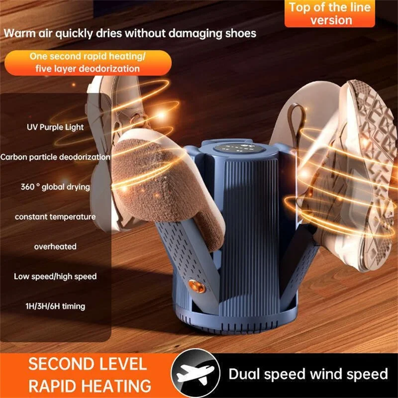 X3 4-Head Multi-Function Shoe Dryer Socks Warmer Deodorizer Boot Dryer for Home Dorm - EU Plug