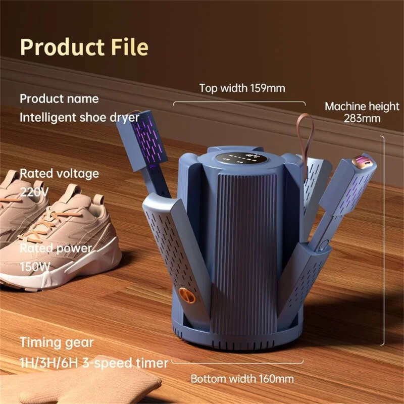 X3 4-Head Multi-Function Shoe Dryer Socks Warmer Deodorizer Boot Dryer for Home Dorm - EU Plug