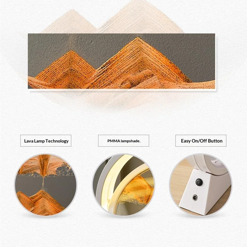 Luz de Mesa de Arte con Arena Móvil Recargable de 25 cm, Reloj de Arena 3D Giratorio, Lámpara de Noche - Marco Blanco + Arena Naranja