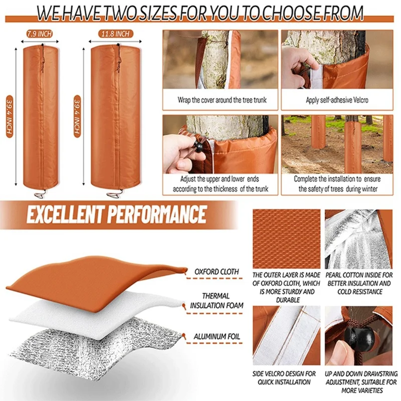 Capa de Proteção para Raízes de Palmeira de Inverno 20 x 100 cm, Dispositivo de Proteção contra Geada para Plantas Exteriores com Cordão, Saco de Proteção contra o Congelamento de Plantas