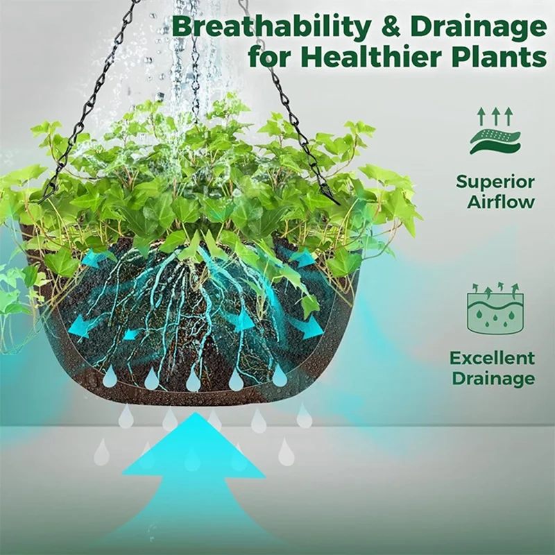 3 Peças de 10 Polegadas de Vaso Suspenso Exterior Transpirável com Drenagem, Cesto Suspenso com Corrente para Decoração de Varanda