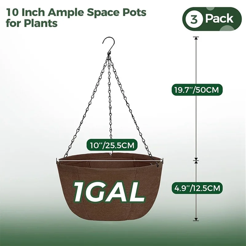 3 Peças de 10 Polegadas de Vaso Suspenso Exterior Transpirável com Drenagem, Cesto Suspenso com Corrente para Decoração de Varanda