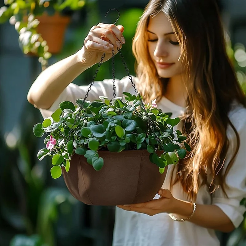 3 Peças de 12 Polegadas Vaso Suspenso Exterior Transpirável com Drenagem Cesta Suspensa com Corrente para Decoração de Varanda