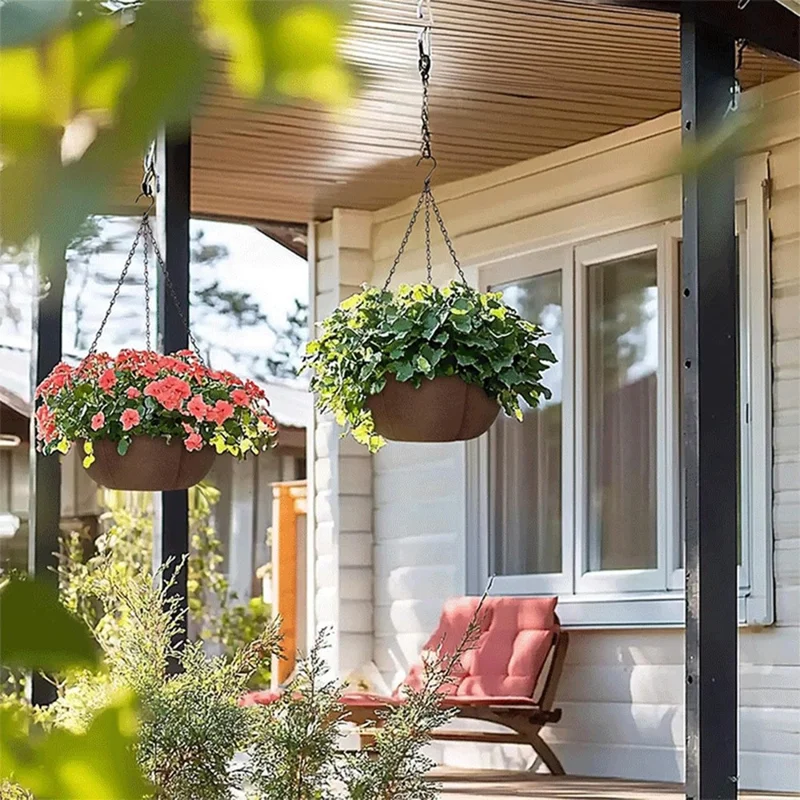 3 Peças de 12 Polegadas Vaso Suspenso Exterior Transpirável com Drenagem Cesta Suspensa com Corrente para Decoração de Varanda