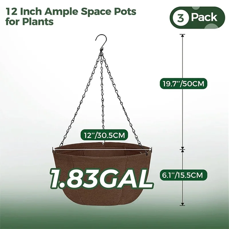3 Peças de 12 Polegadas Vaso Suspenso Exterior Transpirável com Drenagem Cesta Suspensa com Corrente para Decoração de Varanda