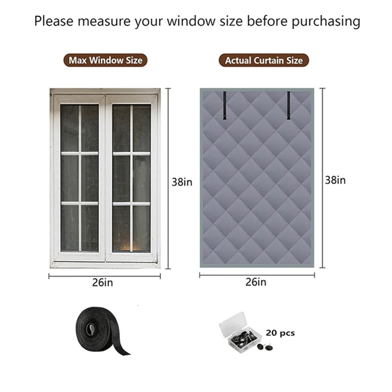 26×38 inch 3 Layer Winter Insulated Window Cover Oxford Cloth Frostproof Window Blanket with Magic Tape Cold-Proof Curtain Set