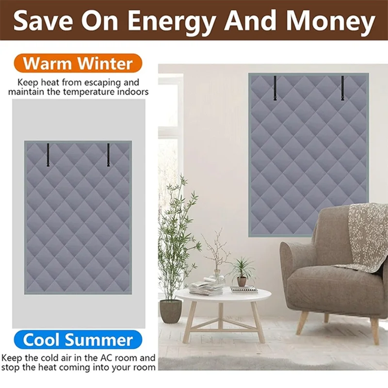 30×56 inch 3 Layer Winter Insulated Window Cover Oxford Cloth Frostproof Window Blanket with Magic Tape Cold-Proof Curtain Set