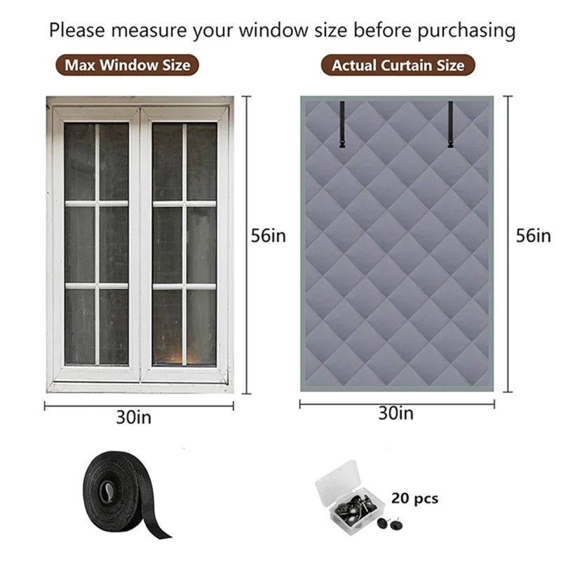 30×56 inch 3 Layer Winter Insulated Window Cover Oxford Cloth Frostproof Window Blanket with Magic Tape Cold-Proof Curtain Set