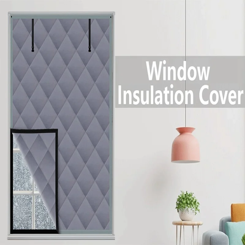 47×63 inch 3 Layer Winter Insulated Window Cover Oxford Cloth Frostproof Window Blanket with Magic Tape Cold-Proof Curtain Set