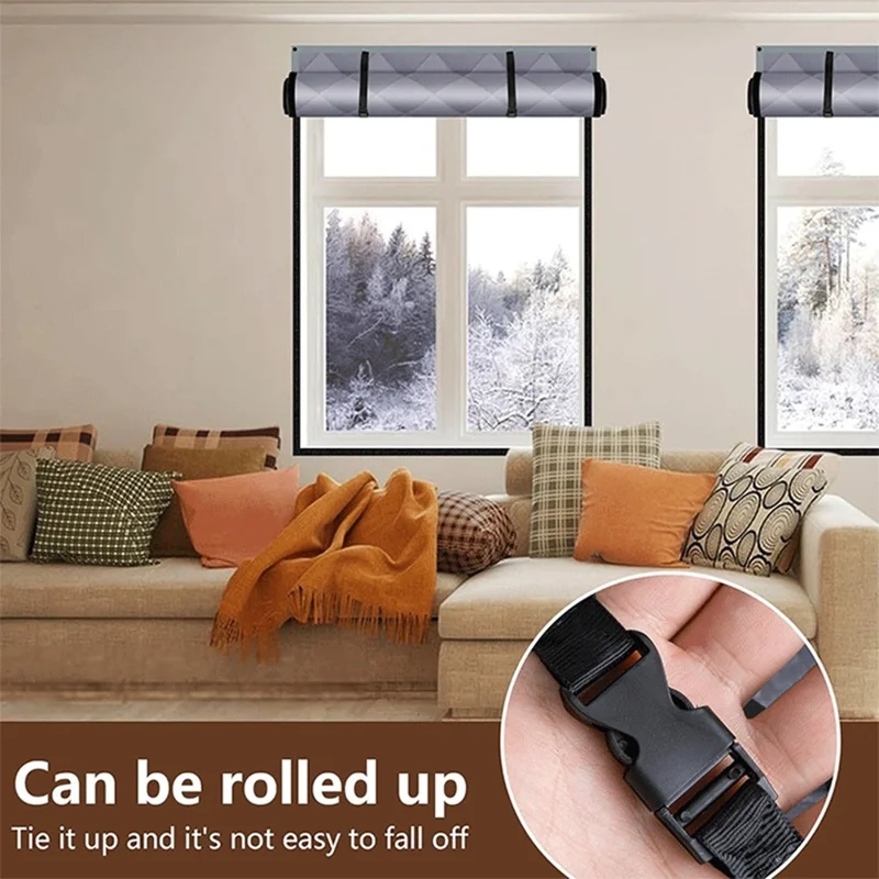 47×63 inch 3 Layer Winter Insulated Window Cover Oxford Cloth Frostproof Window Blanket with Magic Tape Cold-Proof Curtain Set