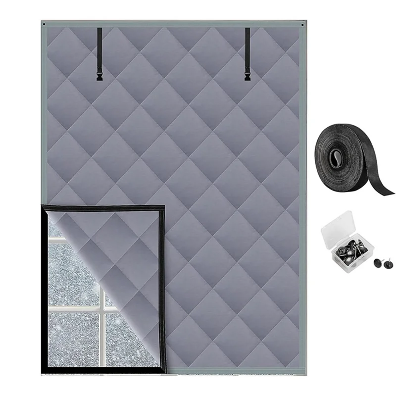 47×63 inch 3 Layer Winter Insulated Window Cover Oxford Cloth Frostproof Window Blanket with Magic Tape Cold-Proof Curtain Set