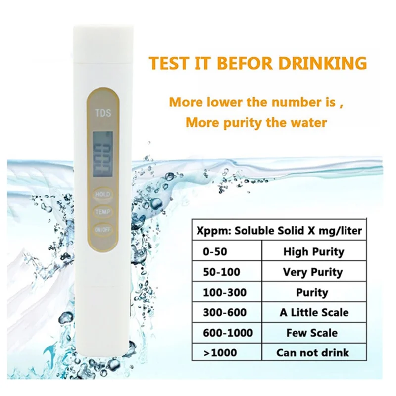 Stylo testeur de qualité de l'eau M1 TDS, instrument de surveillance de la qualité de l'eau à haute précision avec plateau en mousse EVA