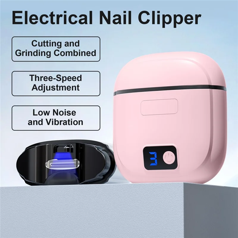 FK310 For Children Adults Electric Nail Clipper Silent Operation Nail Cutter Grinder with 3 Speed Modes LED Light - White