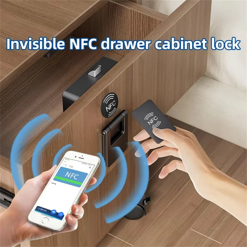 F079 Smarte NFC-Schubladensperre ohne Bohren mit integriertem Chipkarten-Leser für Sauna-Schränke – Schwarz