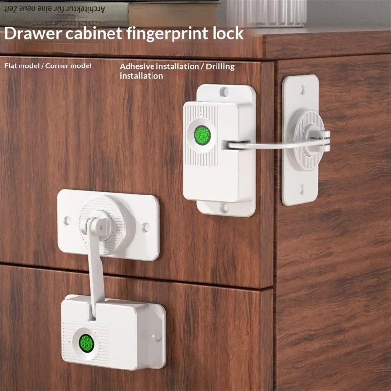 V86 Corner Type Smart Fingerprint Lock Fast Recognition Home Security Lock for Door Window Drawer Child Pet Protection - White