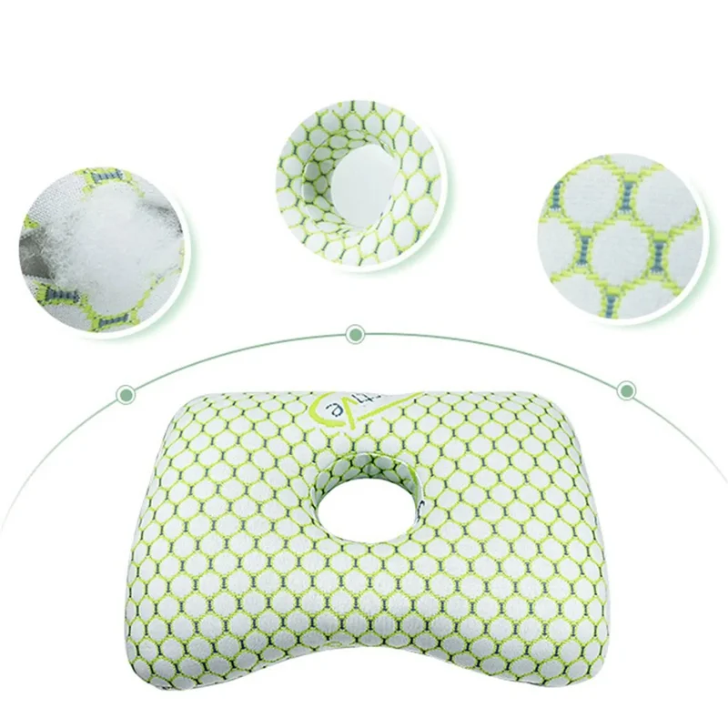 Cuscino Auricolare in Cotone PP con Buco Singolo Morbido e Traspirante con Fodera Rimovibile Lavabile - Verde