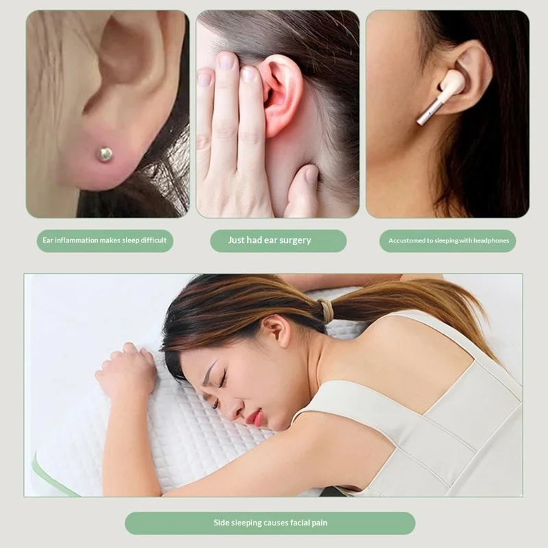 Cuscino Auricolare in Cotone PP con Buco Singolo Morbido e Traspirante con Fodera Rimovibile Lavabile - Verde