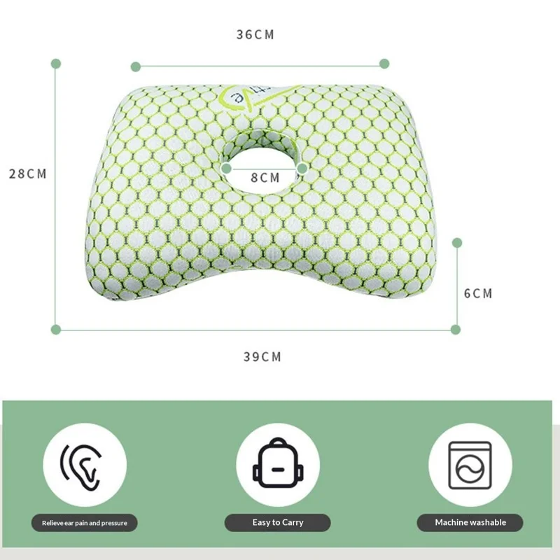 Cuscino Auricolare in Cotone PP con Buco Singolo Morbido e Traspirante con Fodera Rimovibile Lavabile - Verde